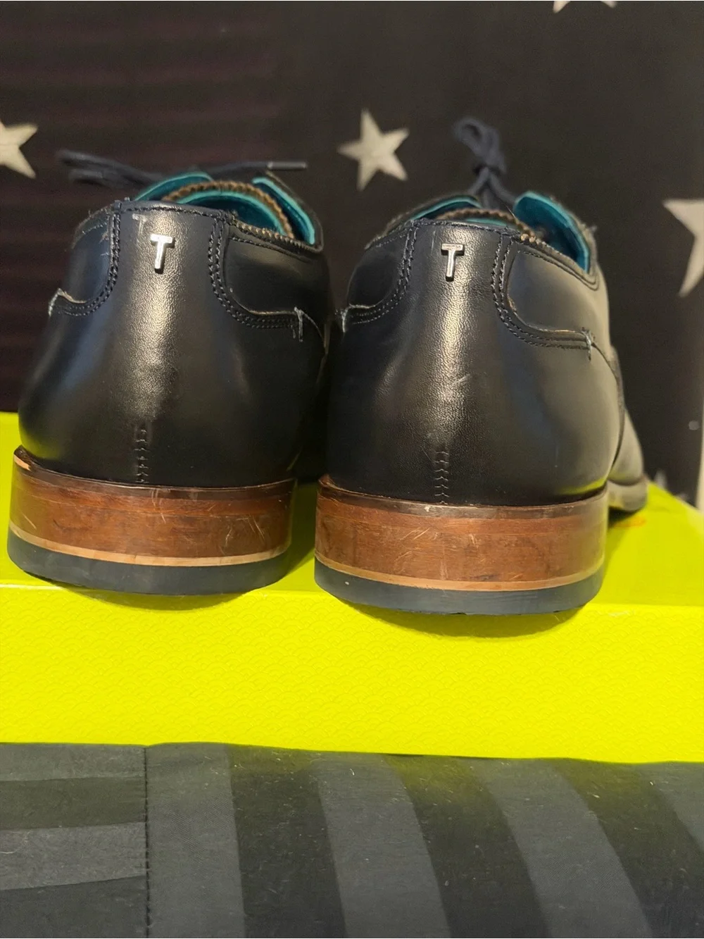 Ted Baker Navy Leather Derby Shoes with Teal Inner Lining